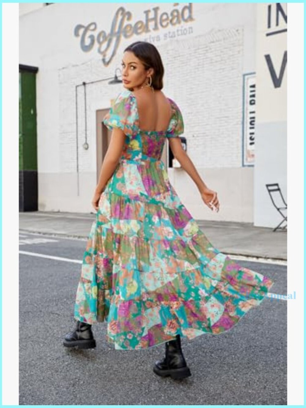 Floral Maxi Dress with Puff Sleeves Smocked Bodice Bohemian Summer - Picture 3 of 7